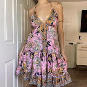 Zury Boho Silk Blend Halter Dress Free Size (best fits S–M)